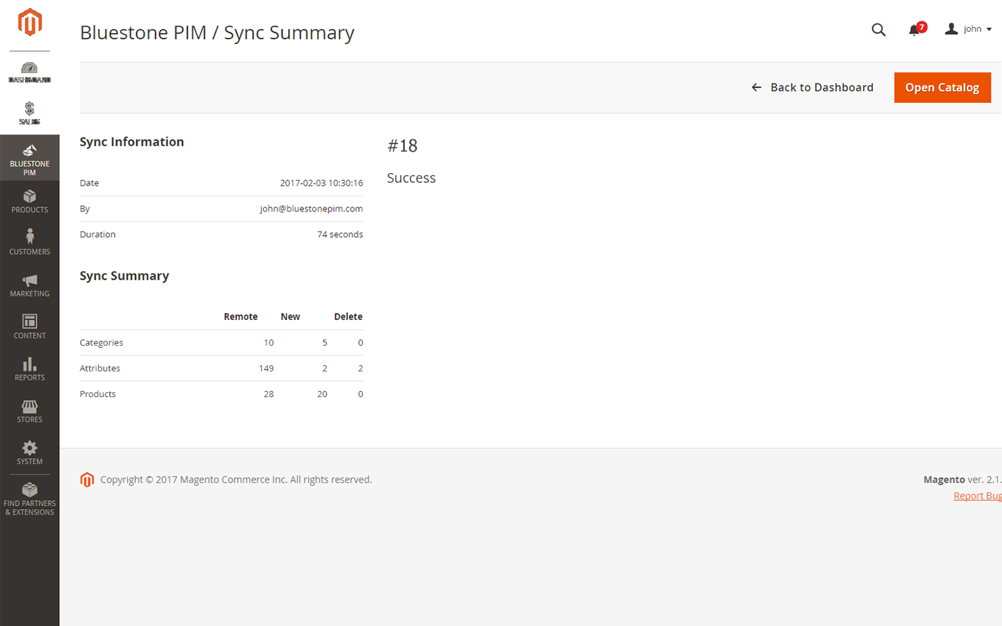 Bluestone PIM settings in Magento interface