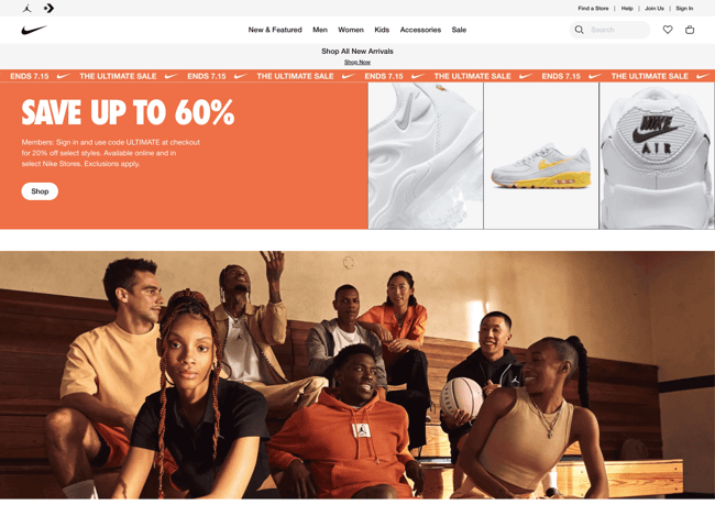 Nike website as a headless commerce example