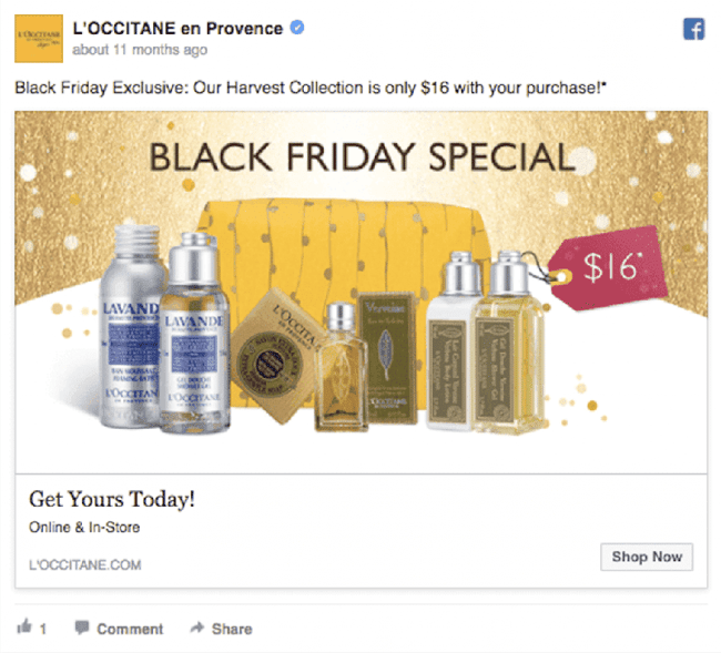 L'Occitane en Provance Black Friday Facebook ad 2020